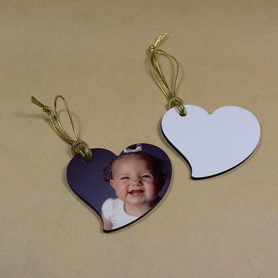 China White Blank Board Sublimation Two Sides Ornament For Christmas With String, 75*70 Mm, Heart Shape for sale