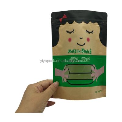 China Recyclable Custom Printed Compostable Biodegradable Ziplock Stand Up Pouch Kraft Paper Bag Window Design for sale