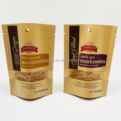 China Recyclable Custom Printed Ziplock Stand Up Pouch Bags Kraft Paper Bag Biodegradable Window Design for sale