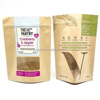 China Recyclable Custom Printed Ziplock Stand Up Pouch Bags Kraft Paper Bag Biodegradable Window Design for sale