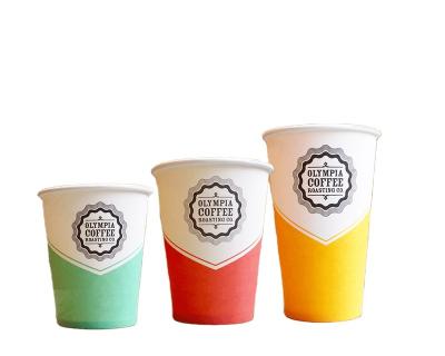 China LOGO Print Biodegradable Disposable Compostable Custom Branded PE Coated Single Wall Colorful Coffee Paper Cups For Cold Drinking for sale