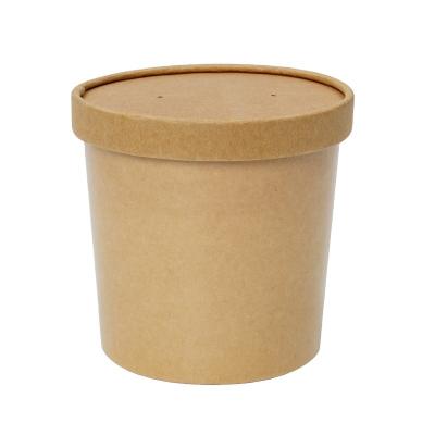 China Disposable Food Container Brown Kraft Paper Soup Bowl With Lid for sale