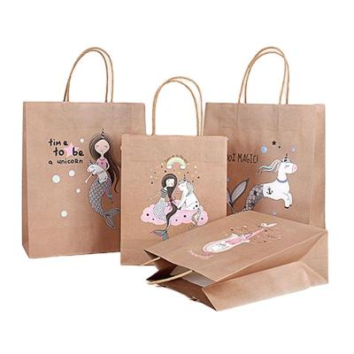 China Recyclable Customer LOGO Printing Lovely Mermaid Girl Stand Up Kraft Paper Shopping Bag With Handle for sale