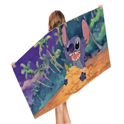 China Adult Square Absorbent Microfiber Towel Beach Kids Stitch Cartoon Character Swimming Towels Safe For Children Velvet for sale