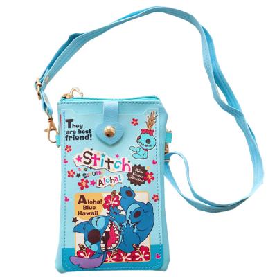 China Anti-fall Cartoon Stitch Mobile Phone Bag Pu Student Messenger Backpack Cases Card Holder Coin Purse Lanyard Lanyard Bag for sale