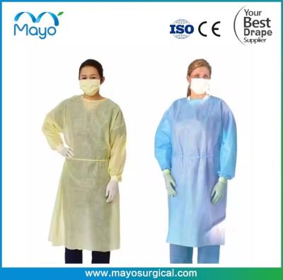 China AAMI Level 3 Disposable Isolation Gown PE Coated Long Sleeves With Cuff Medical Gown for sale