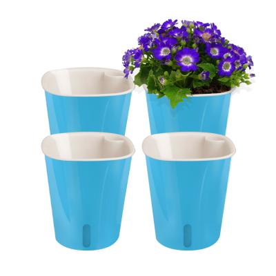 China Self Watering J&C Self Watering Planter Rope Round Shape Small Lazy Self Watering Plastic Flower Pot for sale