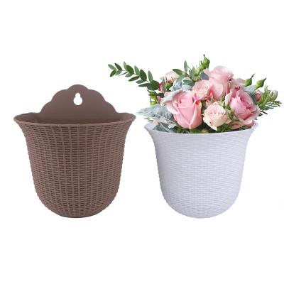 China Hang on the Wall J&C Hanging Flower Pot White Brown Decorate Flowers Flower Potted Plants Planter Large Size Flowerpot for sale