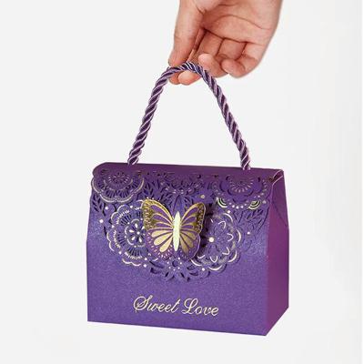 China Recyclable Cutout Butterfly Wedding Candy Box Chocolate Party Favor Bag Baby Shower Gift Packaging Box With Handle for sale