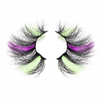 China Halloween Colorful Lashes Hot Sale 25MM Eyelash Extension Mink Colored Mink Eyelash Fluffy Unique Design With Color for sale