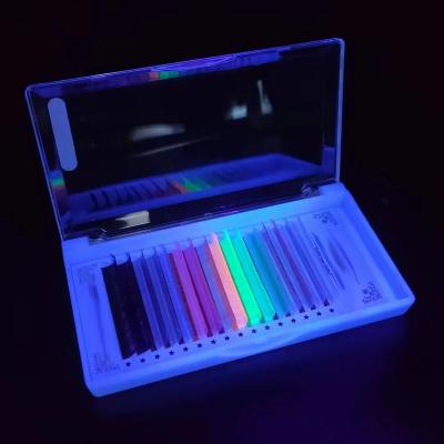 China Glow in the Dark Colored Blue Wick Extensions Colored Glow in the Dark Lash Neon Color UV Eyelash Extension Lashes Extensions Easy Fan UV Neon Color for sale