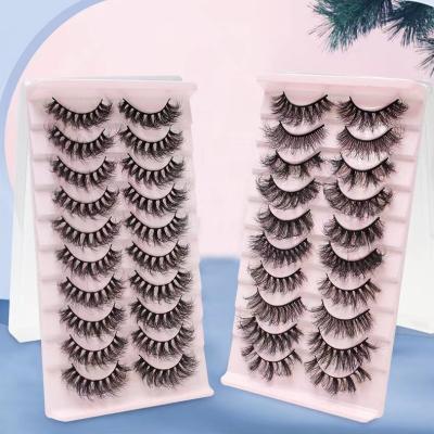 China Wholesale Natural Long Natural DD Curl 20 Mm Mink Eyelash 10 Pairs Volume Russian Mink Strip Lashes With Custom Packaging for sale