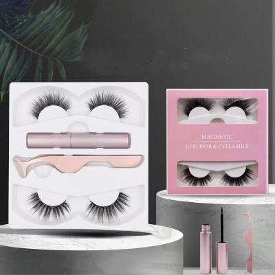 China Factory Wholesale Natural Comfortable Long Magnetic Eyelashes False Eyelashes And Tools With Eyeliner Set for sale