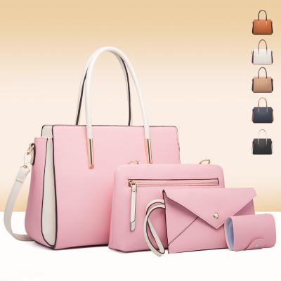 China Fashion Quality Epsom Pattern PU Handbag Set Fashionable Handbags Women Color Contrast Tote Bag Chain Bag Casual 4 in 1 for sale