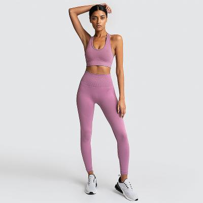 China Breathable Single Tank Top Legging 2 Pcs Set Tight Yoga Pants Crop Top Seamless Yoga Set High Waist For Women for sale