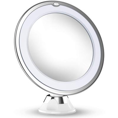 China Portable Travel Suction 10X LED Lighted Flexible Magnifying Mirror Lighted Vanity Mirror For Bathroom With Strong Adsorption for sale