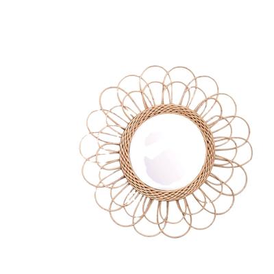 China Custom Woven Decorative Round Rattan Sight Mirror Sunflower Round Hanging Shape For Living Room for sale