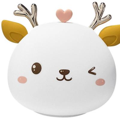 China Contemporary Cute Animal Soft Silicone Deer Night Light Silicone Colorful Touch Sensor USB Rechargeable Lamps For Kids for sale