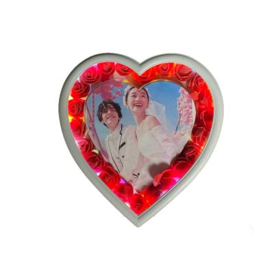 China Desktop Decorative Lighted Gift Love Shaped Plastic LED Picture Photo Frame for sale