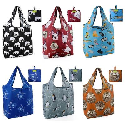 China Custom wholesale eco-friendly logo printing shopping bags 210D polyester printed foldable reusable tote bag for sale