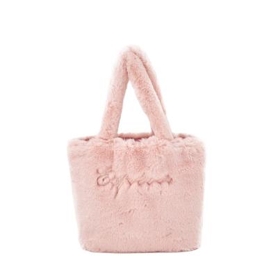 China Wholesale Custom Casual Bag Eco-friendly Tote Handbags Furry Letter Shopping Printed Ladies Plush Shoulder Bags for sale