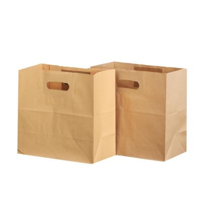 China Cheap Eco - Friendly Brown Kraft Paper Bags Food Grade With Punch Handle Take Away Plain Bread Bags With Custom Logo for sale