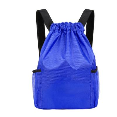 China Customized Waterproof Logo 210D Polyester Waterproof Drawstring Bags With Water Bottle Mesh Pockets for sale