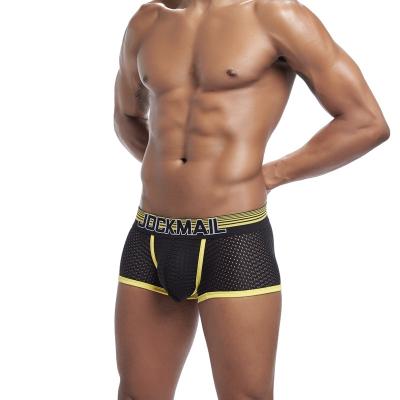 China JOCKMAIL antibacterial sexy gay underwear perspective mesh fabric boxer black briefs low rise plus size briefs black swim trunks for sale