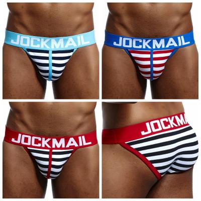 China JOCKMAIL Antibacterial Fashion Briefs Striped Shorts Cotton Printed Men's High-slit Sports Underwear Low Rise Male Briefs for sale