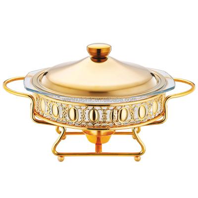 China Hotel / Kitchen / Restaurant Buffet Serving Plate Gold Chafing Dish Food Warmers Casserole for sale