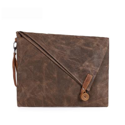 China Custom Waterproof Waxed Canvas Mens Handmade Wallet Large Clutch Bags For Dily Wear for sale