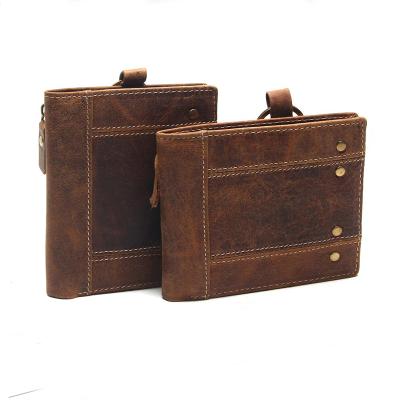 China Genuine Leather Removable Chain Short Bifold Organizer Coin Bag Waterproof Vintage Wallets Card ID Holders Key Wallet For Men for sale