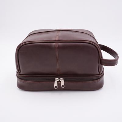 China Fashion Comfortable Custom Leather Travel Make Up Cosmetic Bag Men Leather Toiletry Bag for sale