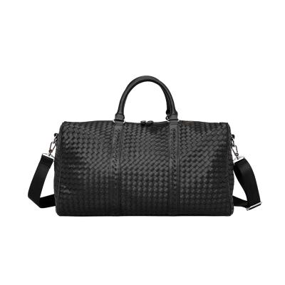 China ENGLAND STYLE Fashion PU Duffle Bag Large Capacity Simple Leather Weaving Duffel Bag With Computer Bag For Man Business for sale