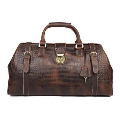 China ENGLAND STYLE Big Genuine Leather Men's Travel Bag Alligator Leather Overnight Bag Real Leather Overnight Bag For Travel Business for sale