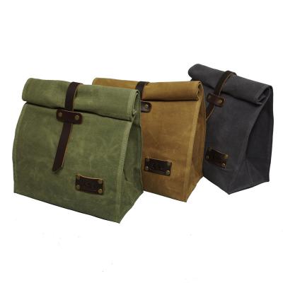 China Waterproof Waxed Plastic Free Waterproof Canvas Leather Lunch Bag Food Storage Bags for Work or School for sale