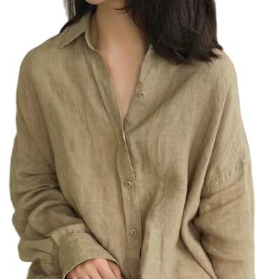 China 2022 new simple anti-pilling plain set long main blouse concise linen shirt for sale