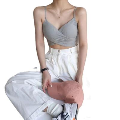 China Wholesale Women's Anti-Wrinkle Cross Fold Backless Yoga Dew Big Waist Navel Fitness Neckline Jogging Condole Belt Vest for sale