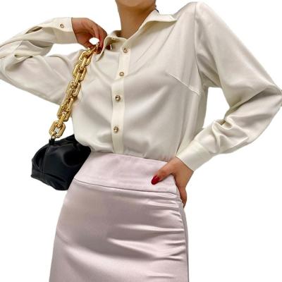 China ESSLIFE Original Anti-pilling Women's Designers High End Silk Satin Long Sleeve Business Profession Shirt for sale