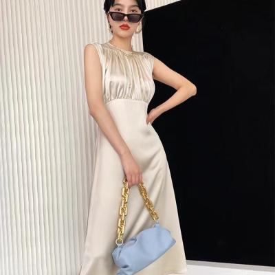 China Anti-static in 2020, new plus size women's sleeveless fold cultivate her morality casual wear silk dress for sale