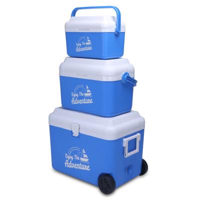 China Customized wholesale waterproof promotional ice chest portable plastic cooler box with wheels for sale