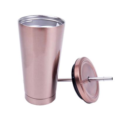 China Sustainable Wholesale Double Wall Insulated Stainless Lean Tumbler Coffee Drink Cups With Straw And Lid for sale