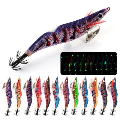 China Luminous Metal Shrimp Wood Bait Jigging Fish Bait Cuttlefish Lure Wooden Shrimp with 3.0 3.5 Squid Hook for sale