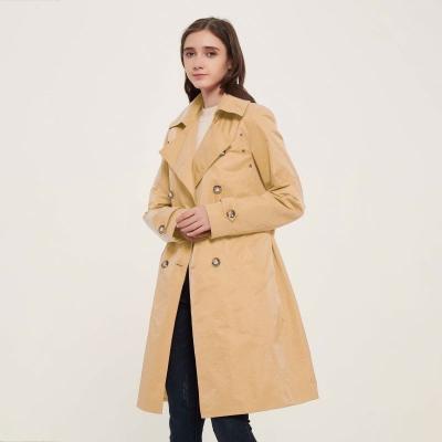 China Women's Fall Clothing Anti-Shrink Long Sleeve Ladies Fashion Double Breasted Long Camel Ditch Coat For Women for sale