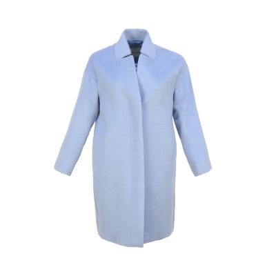 China women's warm clothing Anti-wrinkle winter wool light blue women's jacket and coats stand collar wool suri alpaca coat for ladies for sale