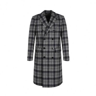 China Anti-wrinkle overcoat Korea style 2020 fashion men's woolen plaid long coat men's double-breasted coat men's winter coat for sale