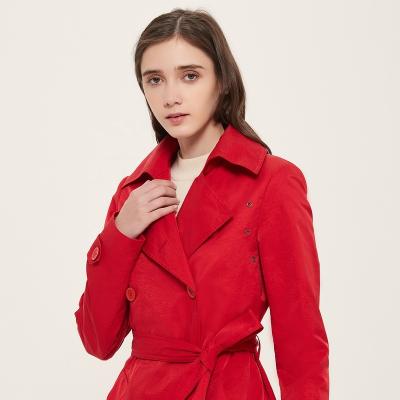 China Ditch coat women fall clothing 2021 red long sleeve women's breast ditch chic casual ditch coat double long with belt for sale