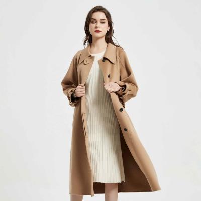 China 2022 Anti-wrinkle ladies high street overcoat women luxury wool coats water ripple pattern woolen cashmere coat for women for sale