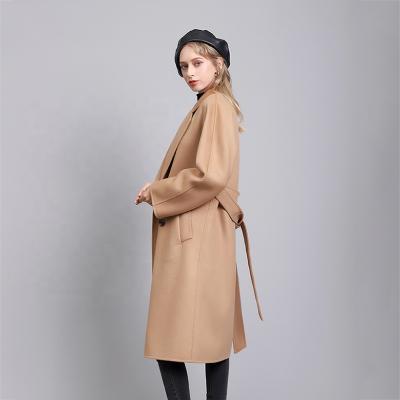 China Handmade new fashion luxury women coat wool handmade long coat for women Camel double breasted Double side wool cashmere coat for sale