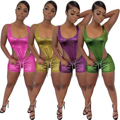 China 2022 Breathable Fashionable Sexy Club Jumpsuit 2 Piece Shorts Set For Halter Hollow Sets Womens Summer Outfits Women Short Two Piece Set for sale